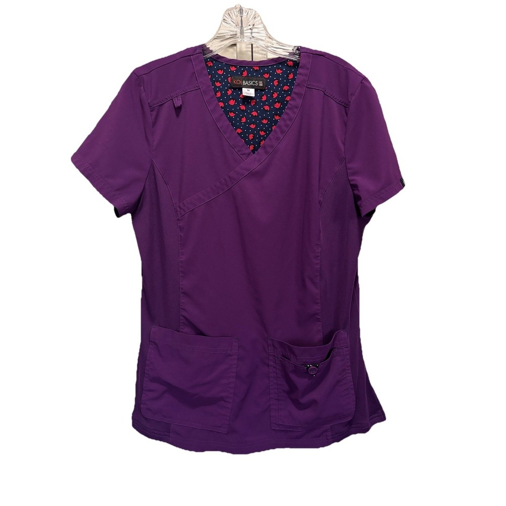 Koi Basics Purple Scrub Top Short‎ Sleeve V Neck Pockets Size Medium Medical EUC